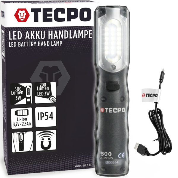 TECPO LED Akku Handlampe 500 Lumen + USB Kabel