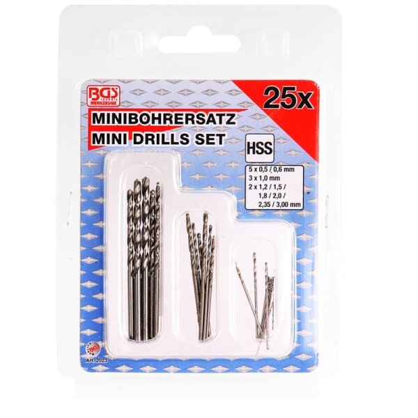 BGS HSS Minibohrersatz, 0,5 - 3,0 mm, 25-tlg.