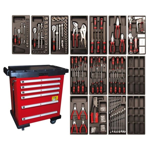 BGS DIY Werkstattwagen, 6 Schubladen, inkl. 118 Werkzeugen