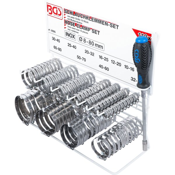 BGS Schlauchklemmen-Sortiment | rostfrei | auf Tafel | 111-tlg.