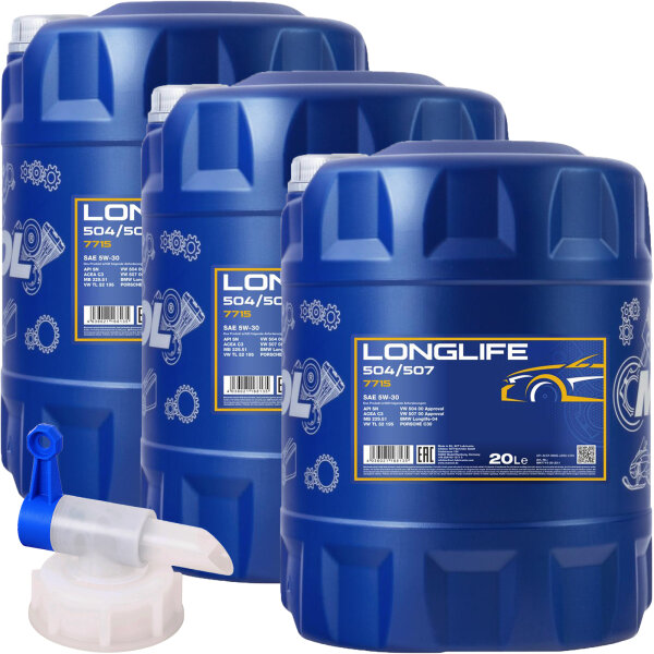 3x MANNOL 7715 LONGLIFE 504/507, 20L + HAHN