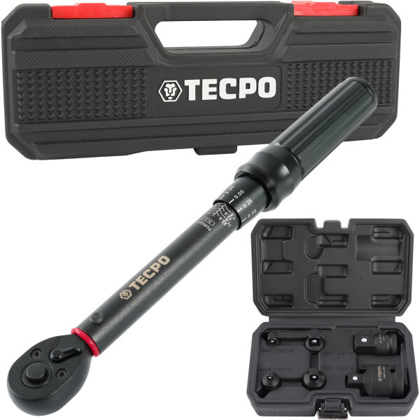 TECPO Drehmomentschlüssel, 1/4 Antrieb, 5 - 25 Nm + 6x Adapter