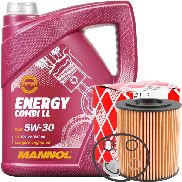 FEBI Ölfilter + Schraube + MANNOL Energy Combi LL 5W-30, 5 Liter