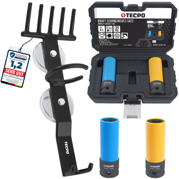 TECPO Druckluft Werkzeug Magnethalter für Hebebühne und Kraft-Schoneinsatz-Satz, 2-teilig