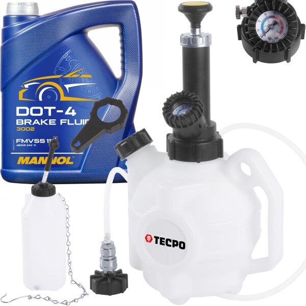 TECPO Bremsenentlüftungsgerät 4L + MANNOL Bremsflüssigkeit, 5L