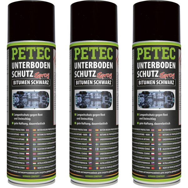 3x PETEC Unterbodenschutz Bitumen Spray schwarz, 500 ml
