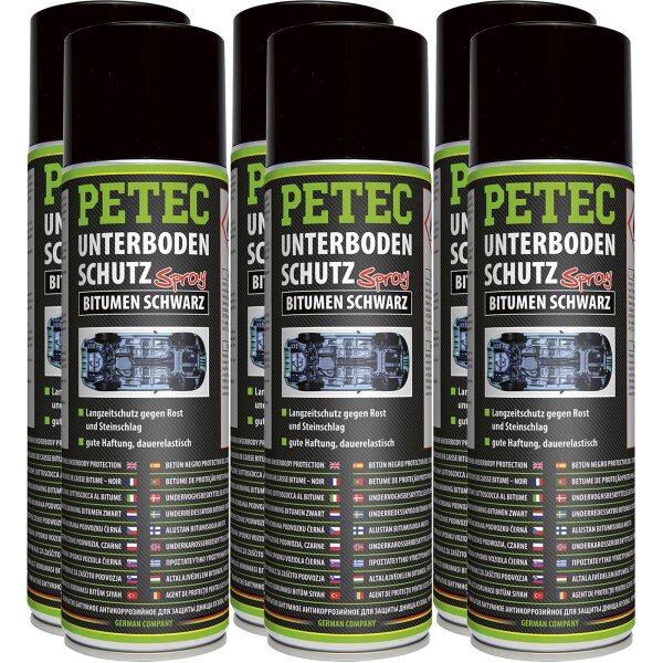 6x PETEC Unterbodenschutz Bitumen Spray schwarz, 500 ml