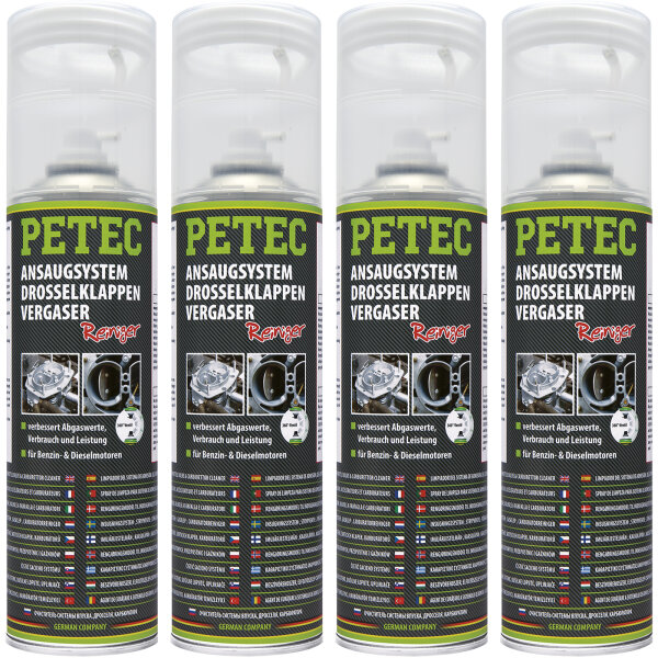 4x PETEC Ansaugsystem-, Drossel- klappen- & Vergaserreiniger, 500 ml