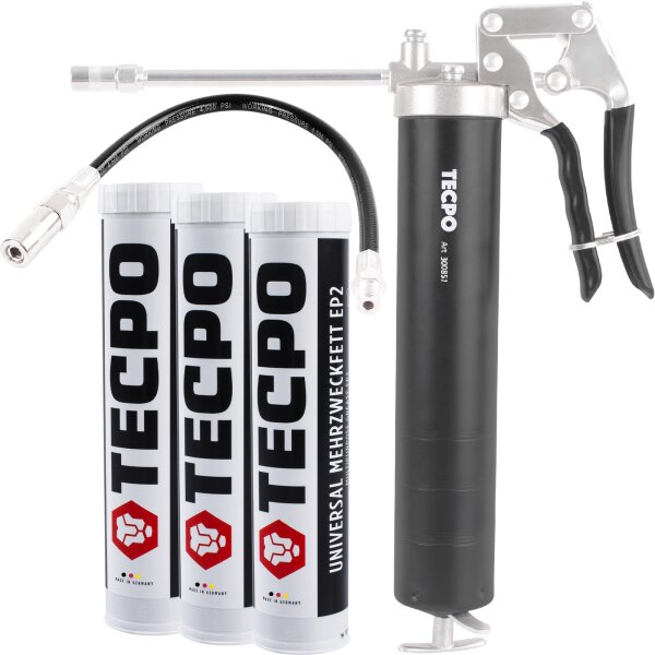 TECPO Einhand-Fettpresse + 3x Universal Mehrzweckfett EP2, 400g