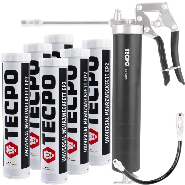 TECPO Einhand-Fettpresse + 6x Universal Mehrzweckfett EP2, 400g