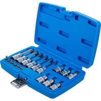 BGS Bit-Einsatz-Satz | Antrieb Innenvierkant 6,3 mm (1/4") / 12,5 mm (1/2") | T-Profil (für Torx) mit Bohrung | 18-tlg.