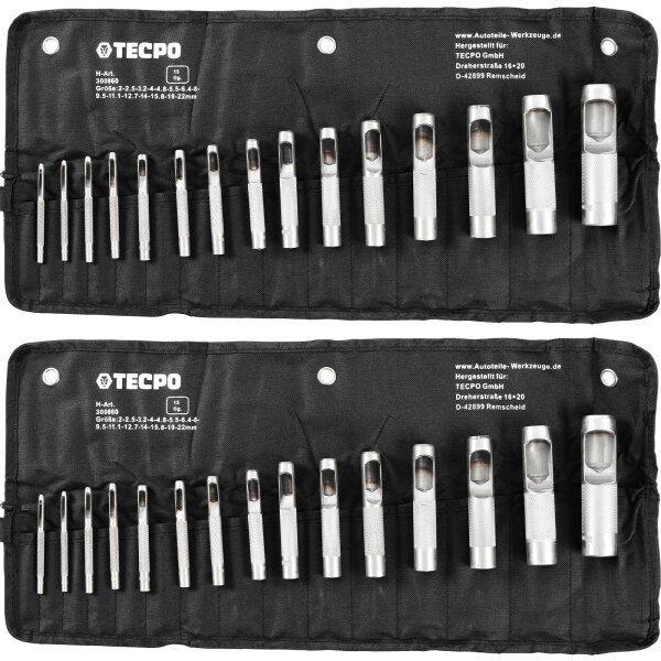 TECPO Locheisen-Satz, 2 - 22 mm, 2x 15-teilig