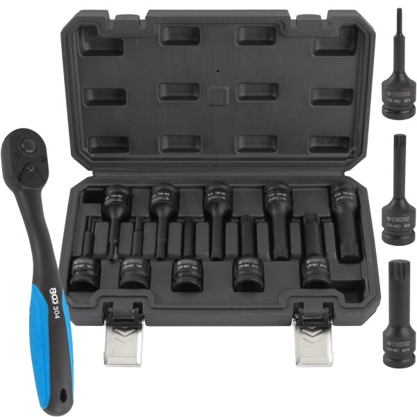 Kraft-Bit-Einsatz-Satz Vielzahn | M4 - M18 | 1/2 Zoll | 10-teilig + Umschaltknarre 12,5 mm (1/2")
