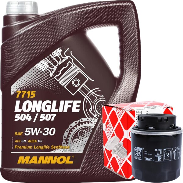 FEBI BILSTEIN Ölfilter + MANNOL Longlife 504.00 / 507.00 5W-30, 5 Liter