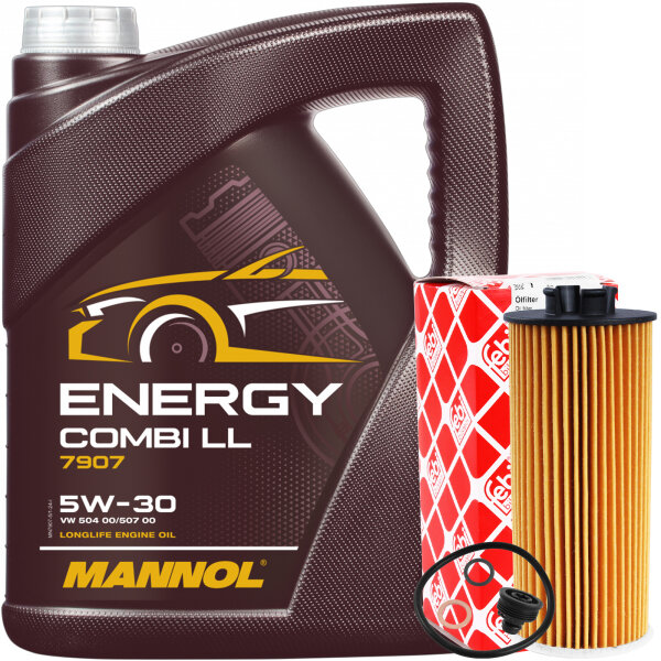 FEBI BILSTEIN Ölfilter + MANNOL Energy Combi LL 5W-30, 5 Liter