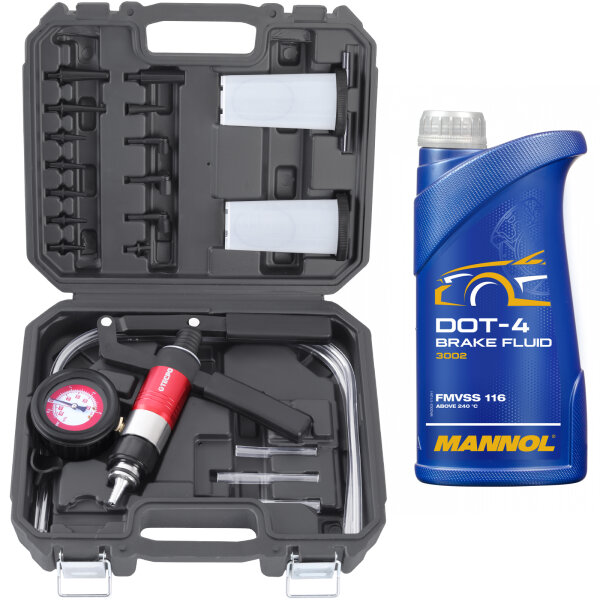 TECPO Vakuumpumpe Druckpumpen Set + Bremsflüssigkeit DOT-4, 1L