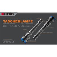 TECPO Taschenlampe 8000 Lumen, 6500K, 200m Leuchteweite, Akku Power-Lampe + BGS Mechaniker-Handschuhe