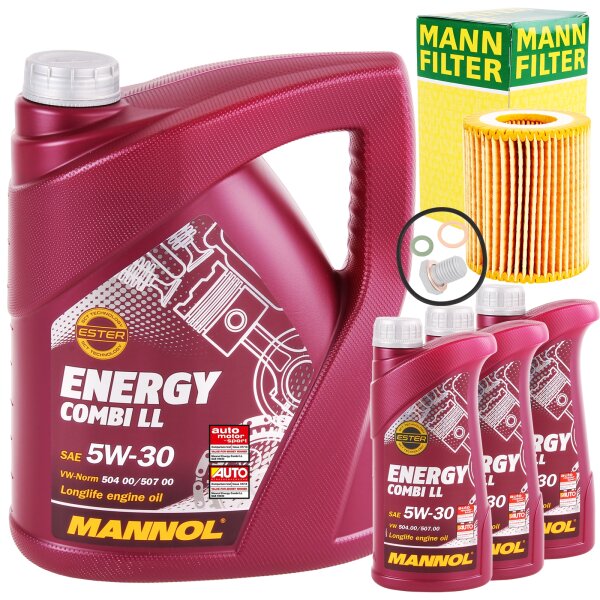 MANN Ölfilter + Schraube + MANNOL Combi LL 5W-30, 8L