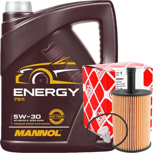 FEBI BILSTEIN Ölfilter + Schraube + MANNOL Energy 5W-30, 5 Liter