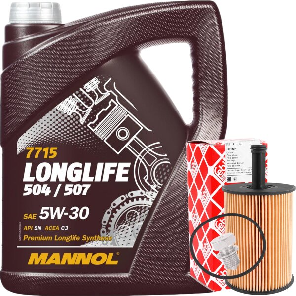 FEBI BILSTEIN Ölfilter + Schraube + MANNOL Longlife 504 / 507 5W-30, 5L
