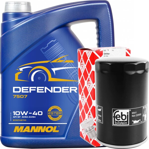 FEBI BILSTEIN Ölfilter + Schraube + MANNOL Defender 10W-40, 1x5 Liter