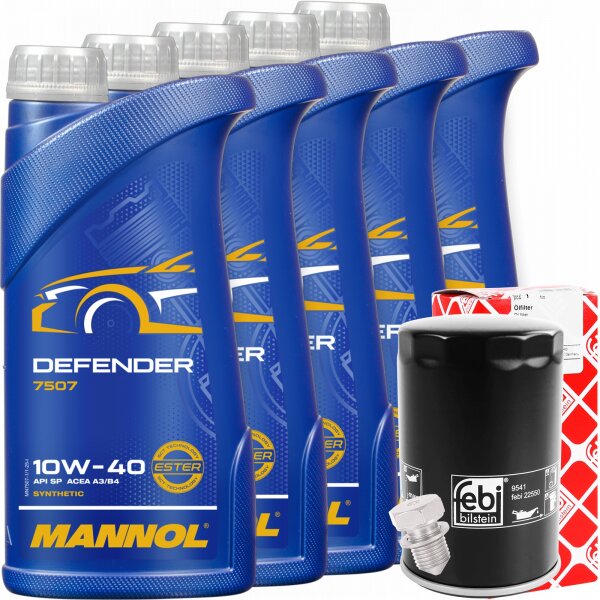 FEBI BILSTEIN Ölfilter + Schraube + MANNOL Defender 10W-40, 5x1 Liter