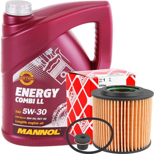 FEBI BILSTEIN Ölfilter + Schraube + MANNOL Combi LL 5W-30, 1x5 Liter