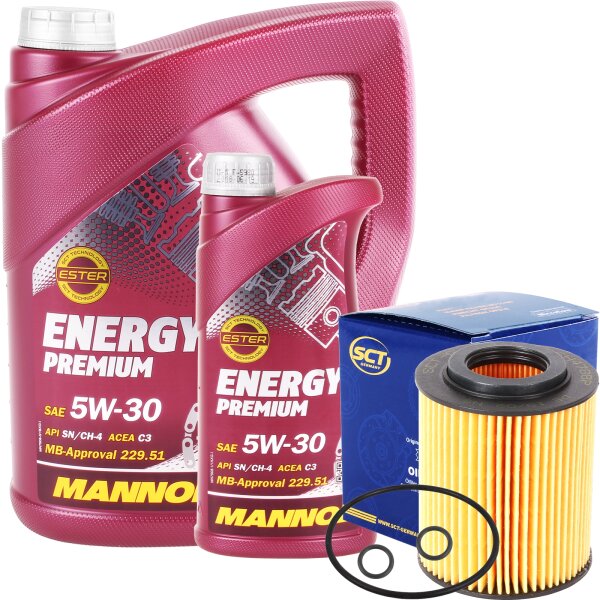 SCT Ölfilter Opel 1.7 CDTi + MANNOL Energy Premium 5W-30, 7 Liter
