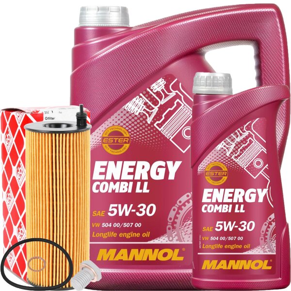 FEBI BILSTEIN Ölfilter + MANNOL Energy Combi LL 5W-30, 6 Liter