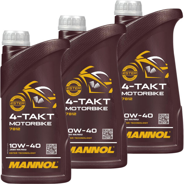 3x MANNOL 10W-40 ESTER Technology 4-Takt Motorbike, 1L