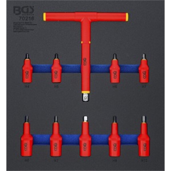BGS Werkstattwageneinlage 2/3: VDE-Bit-Einsatz-Satz | Antrieb Innenvierkant 10 mm (3/8") / 12,5 mm (1/2") | Innensechskant 4 - 10 mm | 10-tlg.