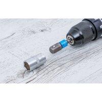 BGS Do it yourself Adapter-Satz für Bohrmaschinen | farbig | Antrieb Außensechskant 6,3 mm (1/4") | Abtrieb Außenvierkant 6,3 mm (1/4"), 10 mm (3/8"), 12,5 mm (1/2"), Innensechskant 6,3 mm (1/4") | 4-tlg.