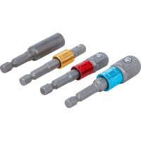 BGS Do it yourself Adapter-Satz für Bohrmaschinen | farbig | Antrieb Außensechskant 6,3 mm (1/4") | Abtrieb Außenvierkant 6,3 mm (1/4"), 10 mm (3/8"), 12,5 mm (1/2"), Innensechskant 6,3 mm (1/4") | 4-tlg.