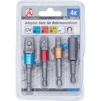 BGS Do it yourself Adapter-Satz für Bohrmaschinen | farbig | Antrieb Außensechskant 6,3 mm (1/4") | Abtrieb Außenvierkant 6,3 mm (1/4"), 10 mm (3/8"), 12,5 mm (1/2"), Innensechskant 6,3 mm (1/4") | 4-tlg.