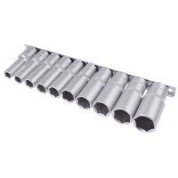 BGS Steckschlüssel-Einsatz-Satz Sechskant, tief | Antrieb Innenvierkant 12,5 mm (1/2") | Zollgrößen | 10-tlg.