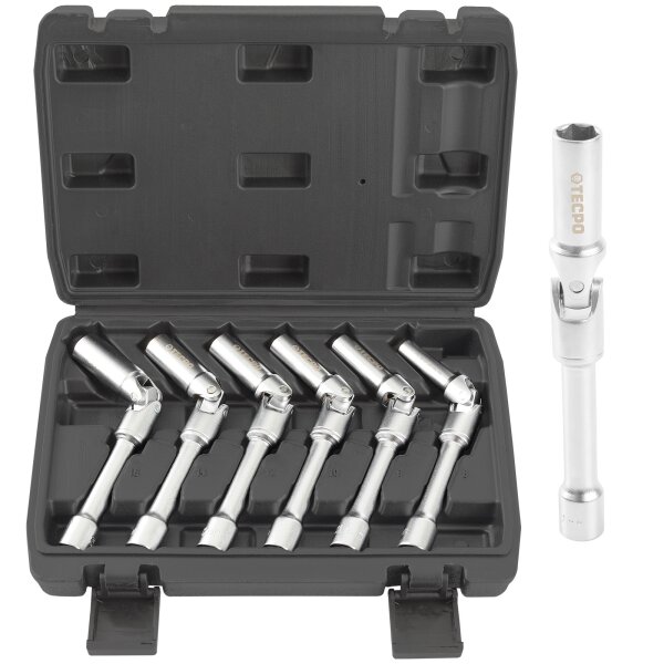 TECPO 6x Glühkerzen Einsätze Gelenkschlüssel 3/8 SW 8-16 mm