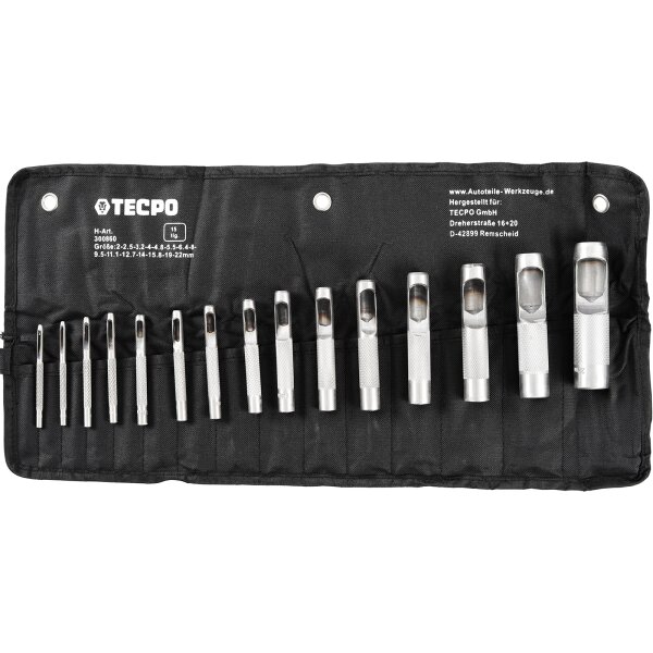 TECPO Lochstanzen-Set 15-tlg. Locheisen Lochschneider Lochpfeifen Satz für Werkstatt & Handwerk