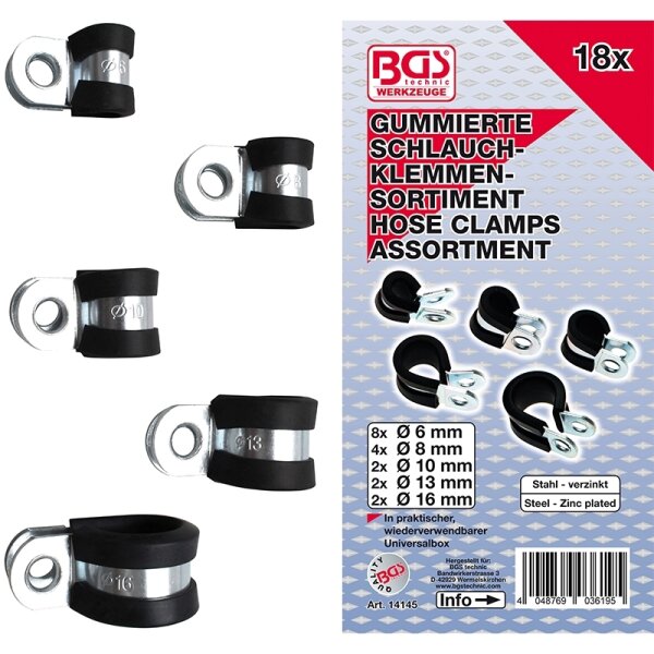 BGS Gummierte Schlauchklemmen-Sortiment | Ø 6 - 16mm | 18-tlg.