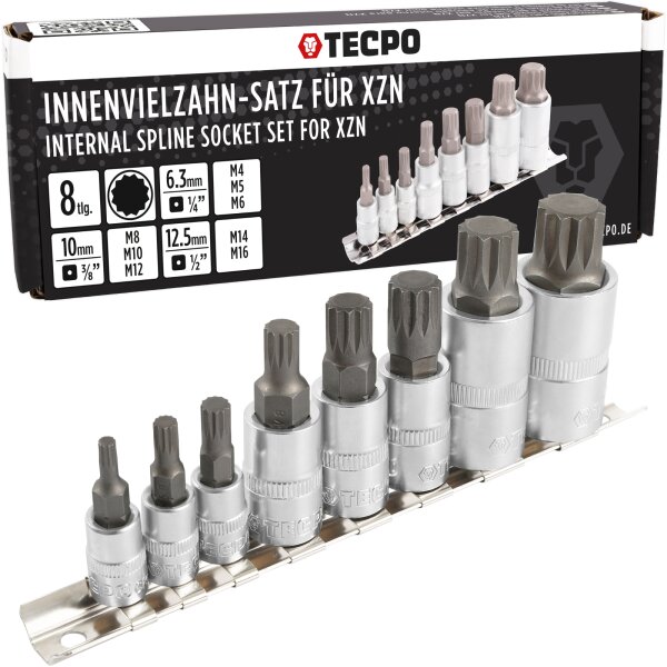 TECPO Bit-Einsatz-Satz | Innenvielzahn-Satz XZN Set | M4 - M16 | 8-teilig