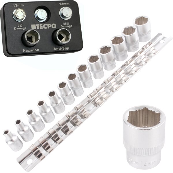 TECPO Anti-Rutsch- Steckschlüssel-Satz, 1/4", 4-14 mm, 13-tlg.