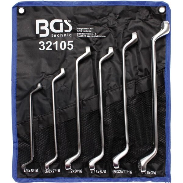 BGS Doppelringschlüssel-Set, 75° gekröpft, 1/4" - 3/4", Zollgrößen, 6-tlg.