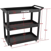 TECPO Werkstattwagen 300 kg Tragkraft | 3 Ebenen mit Schutzmatten | stabiler Stahl-Werkzeugwagen mit Lenkrollen für professionelle Werkstätten