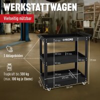 TECPO Werkstattwagen 300 kg Tragkraft | 3 Ebenen mit Schutzmatten | stabiler Stahl-Werkzeugwagen mit Lenkrollen für professionelle Werkstätten