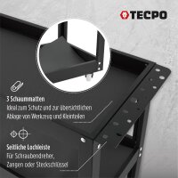 TECPO Werkstattwagen 300 kg Tragkraft | 3 Ebenen mit Schutzmatten | stabiler Stahl-Werkzeugwagen mit Lenkrollen für professionelle Werkstätten