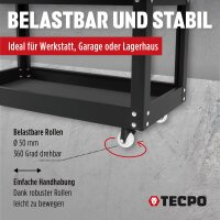 TECPO Werkstattwagen 300 kg Tragkraft | 3 Ebenen mit Schutzmatten | stabiler Stahl-Werkzeugwagen mit Lenkrollen für professionelle Werkstätten