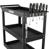 TECPO Werkstattwagen 300 kg Tragkraft | 3 Ebenen mit Schutzmatten | stabiler Stahl-Werkzeugwagen mit Lenkrollen für professionelle Werkstätten