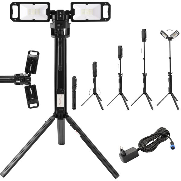 TECPO Duo-SMD-LED Arbeitsstrahler mit Stativständer 5000 Lumen | Kabelloser Strahler