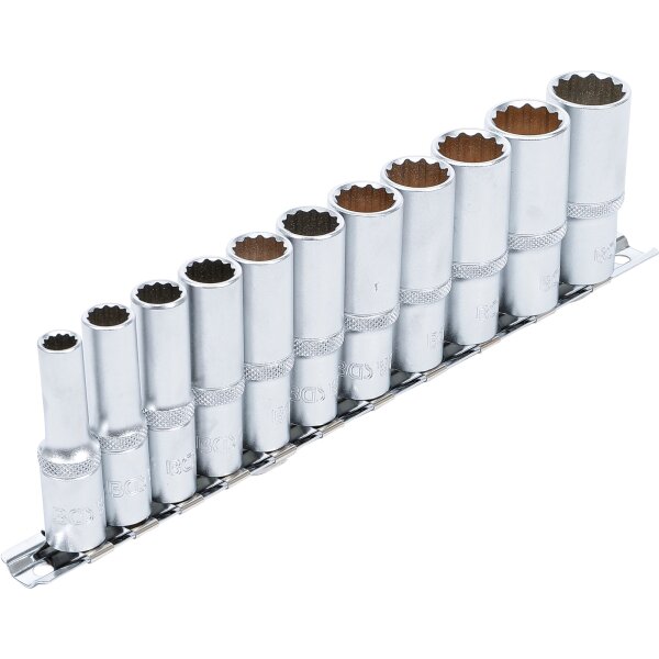 BGS Steckschlüssel-Einsatz-Satz Zwölfkant, tief | Antrieb Innenvierkant 10 mm (3/8") | SW 8 - 19 mm | 11-tlg.