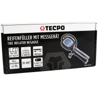 TECPO Digitale Druckluft Reifenfüllpistole LCD Luftdruckmesser 0–10 bar 1/4 Zoll Reifenfüller Schlauch 400 mm für Werkstatt und Service