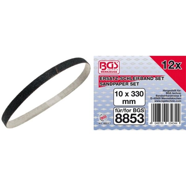 BGS Schleifband 10mm x 330 mm, 12 Stück, passend für Art. 8853